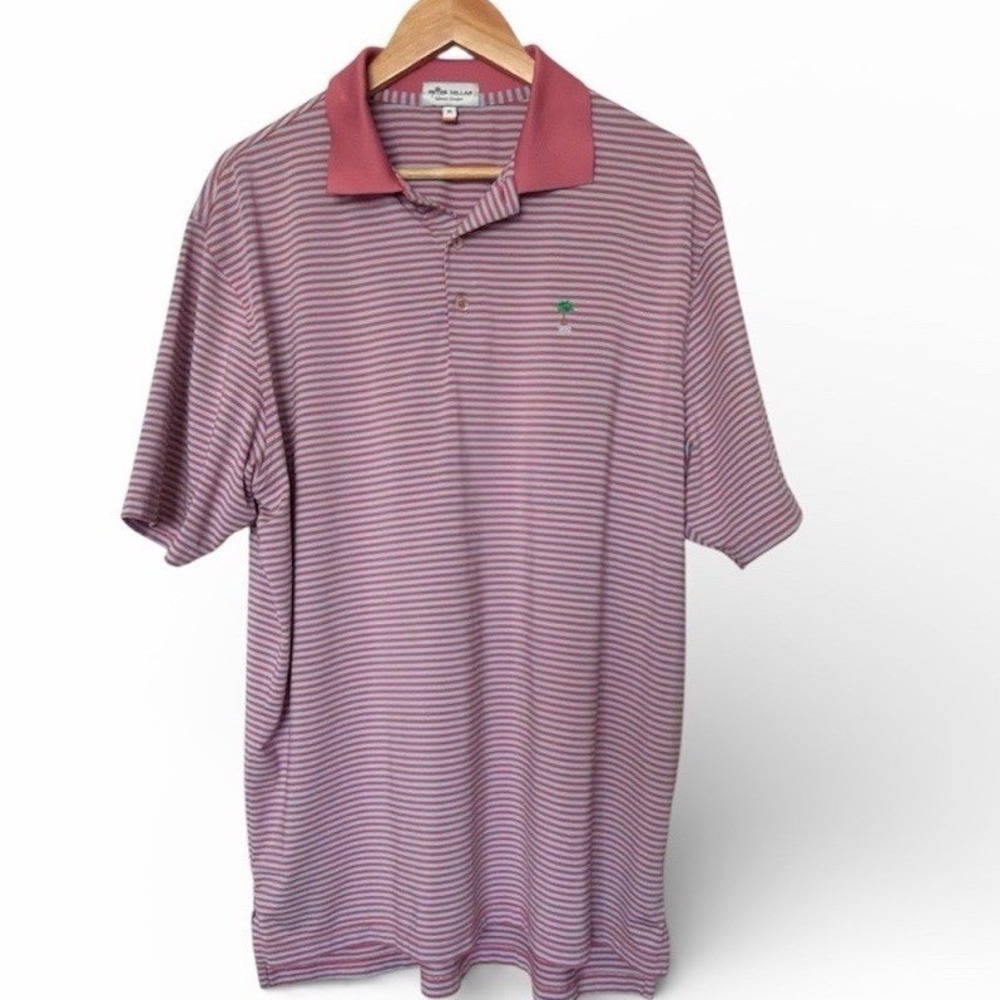 Peter Millar Polo Shirt Mens XL Pink White Stripe Summer Comfort Golf Palm Tree